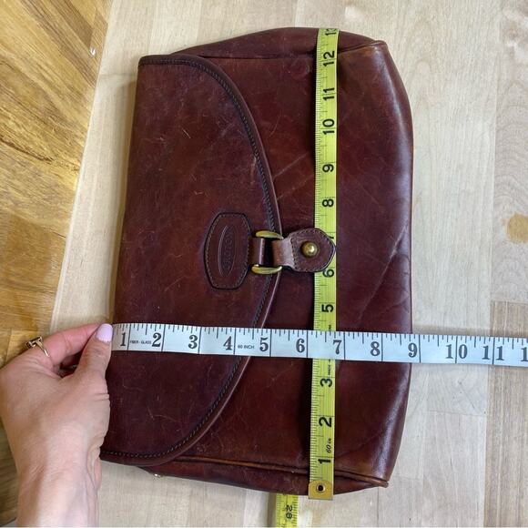 Oroton Vintage Brown Leather Envelop Snap Clutch - Picture 7 of 8
